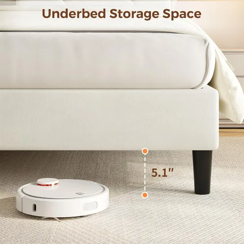Miniatura 8 de Jocoevol Marco de cama de terciopelo tamaño twin con cabecera ergonómica, plataforma tapizada con luz LED y estación de carga, soporte de listones