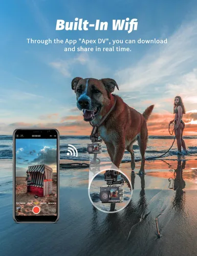 Miniatura 5 de Apexcam X80PRO Cámara de acción de doble pantalla 4K60FPS 8X Zoom EIS 48MP con tarjeta de 64 GB Ultra HD WiFi Cámara deportiva, cámara subacuática