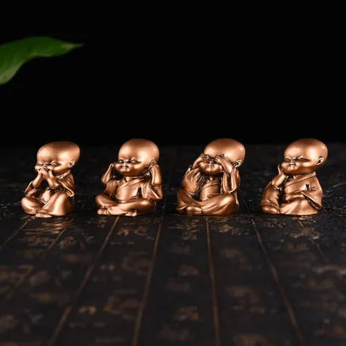 Miniatura 3 de BRABUD TQGJBS233 - Juego de 4 figuras de monjes de resina Hear No Evil See No Evil Speak No Evil TQGJBS233