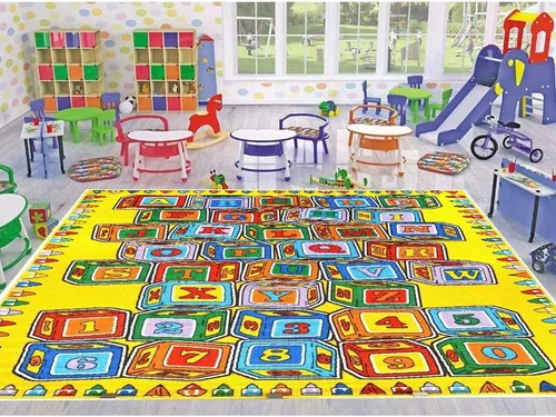 champion rugs Kids/Baby Room/Daycare/Classroom/Playroom Sit Spot Area Rug Letters Numbers Blocks Play Mat Fun Educational Non-Slip Gel Back (5 Feet