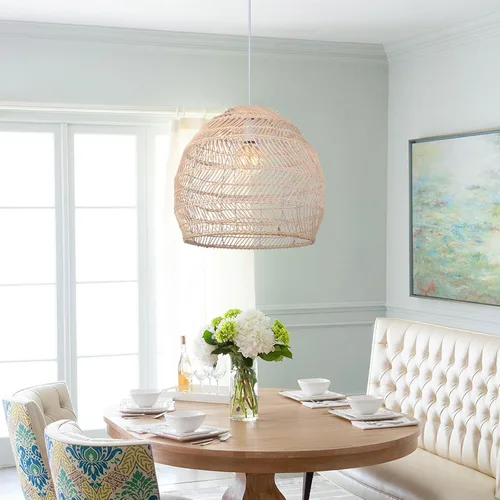 Miniatura 5 de Arturesthome Lámpara colgante de techo tejida rústica de 15.7 pulgadas, candelabros de ratán, luz colgante para casa de campo, cocina, isla y comedor