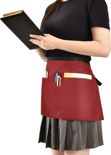 Miniatura 31 de DOMIKING Delantales de camarera con 3 bolsillos para camarera, delantal de chef corto para mujeres y hombres