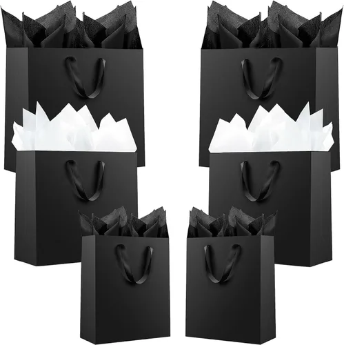 Miniatura 14 de Offizon 12 bolsas de regalo negras, bolsas de regalo con papel de seda