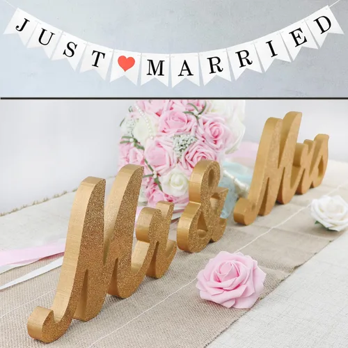 Miniatura 25 de Mr and Mrs Signs - Decoración de mesa de boda, letras independientes de madera para accesorios de fotos, decoración rústica, regalo de fiesta