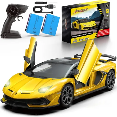AEROQUEST Lamborghini - Auto a control remoto, con licencia oficial 1:14 Lambo RC para niños y niñas, regalo de cumpleaños, juguetes amarillos para