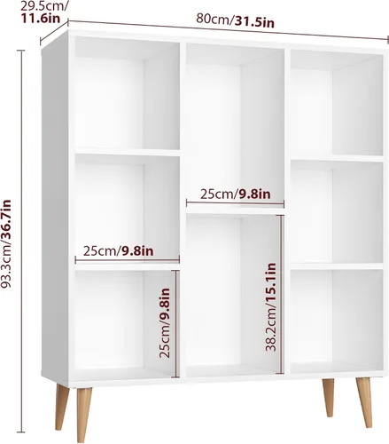 Miniatura 3 de FACBOTALL Estantería blanca, estantería abierta de madera, estantería moderna y minimalista, 8 estantes abiertos para libros, organizador