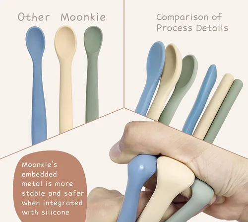 Miniatura 5 de Moonkie Juego de 4 cucharas de silicona para bebé, cucharas para niños pequeños para autoalimentación de 6 meses, cucharas de alimentación de dos