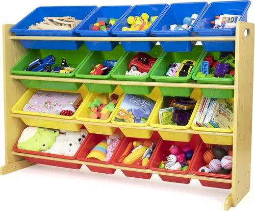 Miniatura 5 de Humble Crew Organizador de juguetes extragrande con 20 contenedores de plástico – Estante de almacenamiento primario/natural con estantes de 4