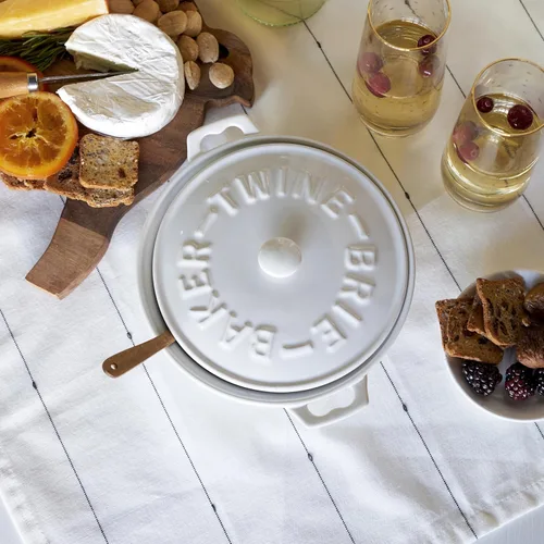 Miniatura 4 de Cazuela de queso Twine de cerámica con esparcidora de madera de acacia, cazuela de queso brie con tapa, cazuela para hornear queso brie, utensílios