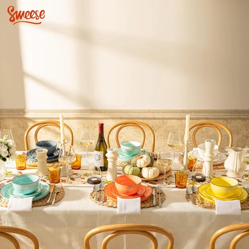 Miniatura 3 de Sweese Juego de platos y cuencos, juego de vajilla redonda de porcelana de 18 piezas para 6, resistente a los arañazos, apto para lavavajillas
