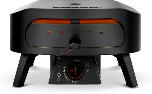 Cozze Horno de pizza de gas de 13 pulgadas con piedra giratoria para pizza fácil estilo restaurante en casa – Quemador triple, termómetro integrado,