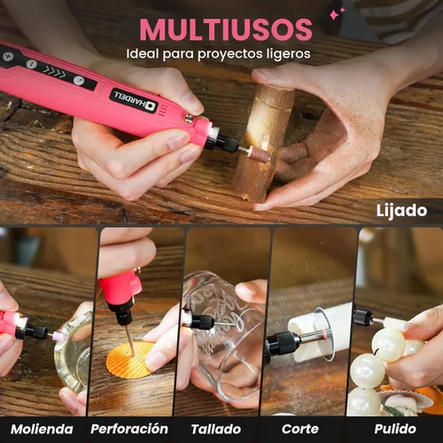 Miniatura 5 de HARDELL Mini herramienta giratoria inalámbrica, kit de herramientas rotativas recargables de 5 velocidades de 3.7 V con 69 accesorios, carga USB