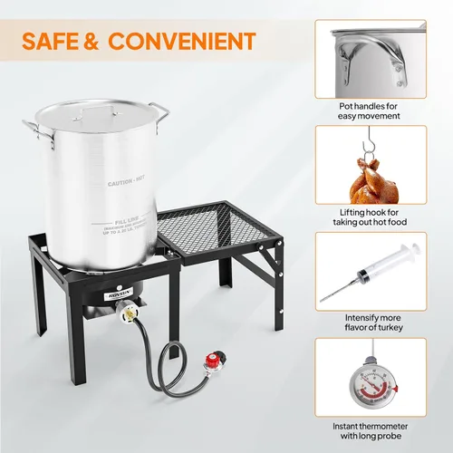 Miniatura 3 de Set de freidora de propano ROVSUN de 58,000 BTU con estufa de gas elevada, olla de freidora de aluminio de 18 cuartos, 2 canastos y termómetro
