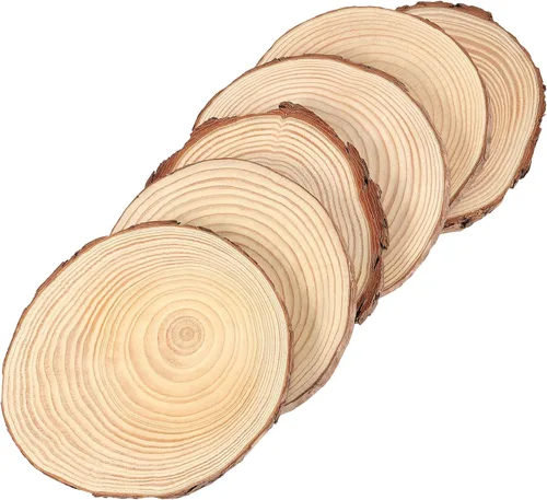 Miniatura 4 de 12 piezas de rebanadas de madera de 6.3 a 6.7 pulgadas para manualidades, rondas de madera sin terminar con corteza, discos redondos de madera