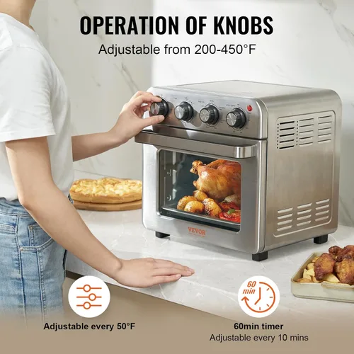 Miniatura 4 de VEVOR Horno tostador con freidora de aire 7 en 1, horno de convección de 18 L, horno tostador de acero inoxidable de 1800 W, combo de encimera
