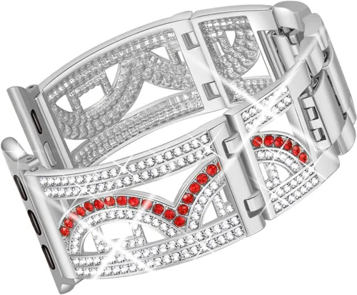 Miniatura 7 de Pulsera de cristal de lujo compatible con Apple Watch Band 38/40/41/42/44/45/46/1.929 in, iWatch Series 11/10/9/8/7/6/5/4, correa de metal hueco