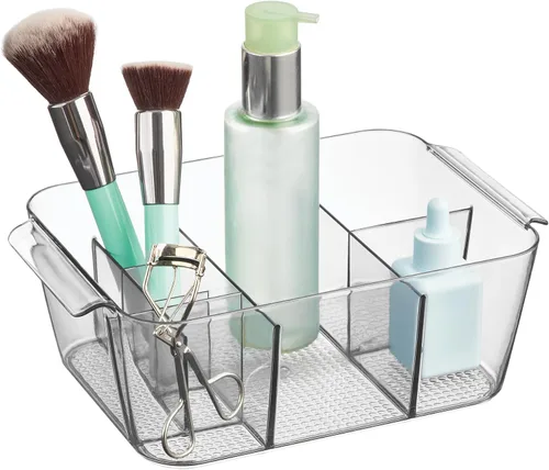 Miniatura 11 de iDesign Organizador de maquillaje para encimera, almacenamiento para cosméticos y artículos de tocador, juego de 2, transparente, fabricado