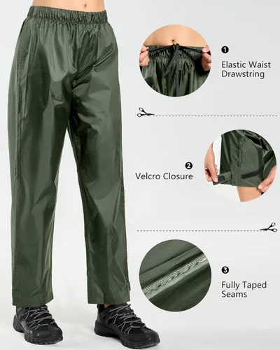 Miniatura 4 de Hebepol Pantalones de lluvia para mujer, ligeros, impermeables, a prueba de viento, para senderismo, pesca, al aire libre, con bolsa