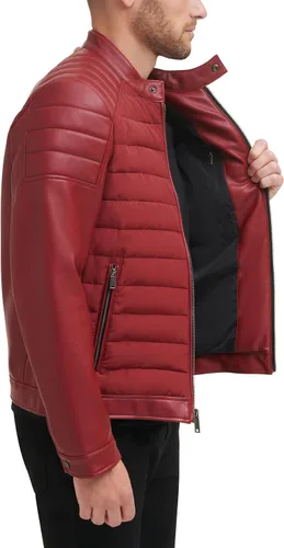 Miniatura 3 de DKNY Chaqueta acolchada de cuero sintético para hombre de motocros Racer