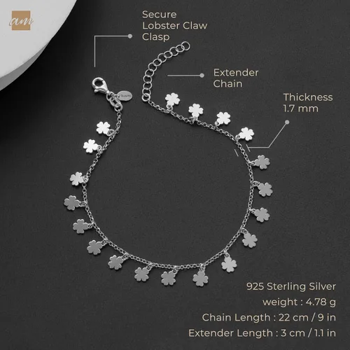 Miniatura 5 de Amberta Tobillera de plata de ley 925 con dijes para mujer
