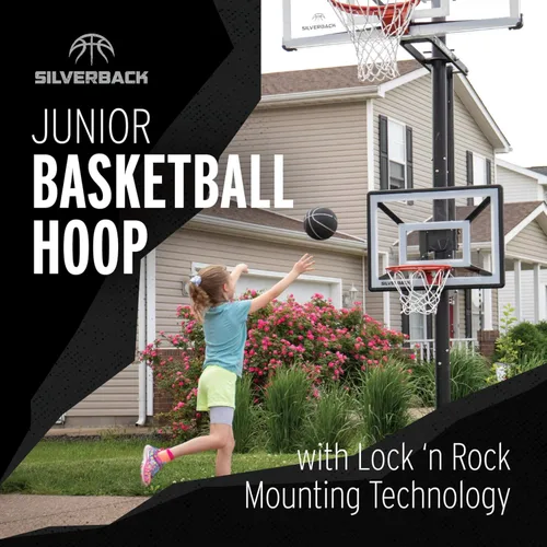 Miniatura 2 de Aro de baloncesto juvenil Silverback Junior de 33" con tecnología de montaje Lock 'n Rock. Se monta en postes redondos y verticales, color negro