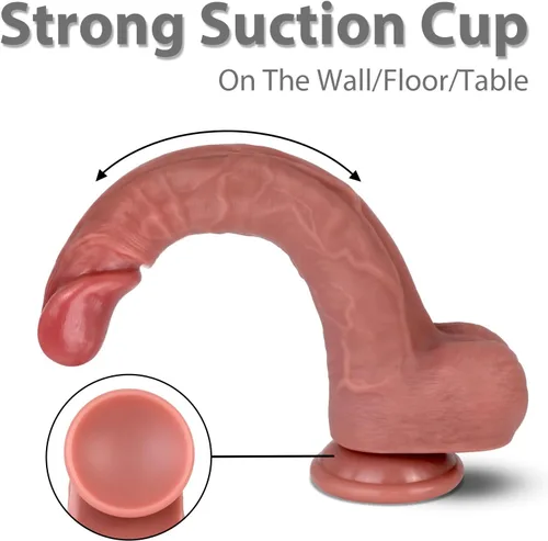 Miniatura 4 de Consolador realista de 9 pulgadas – Venas y textura de piel realistas, silicona gruesa con fuerte ventosa de succión, juguete adulto para placer
