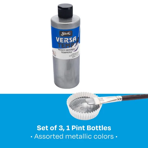 Miniatura 8 de Conjunto de témperas Sax 1440731 Versatemp, botellas de una pinta, colores metálicos surtidos (pack de 3)