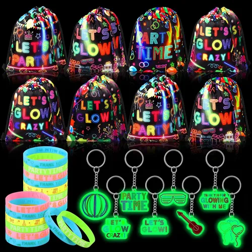Talltalk Juego de 48 piezas de decoración de fiesta de neón a granel para fiesta de cumpleaños, juguetes de 16 unidades, mochila con cordón para