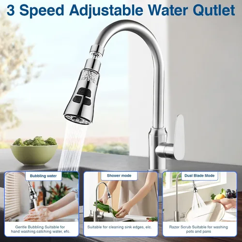 Miniatura 4 de Grifo de filtro de agua para fregadero, juego de filtro giratorio de 360° con 6 accesorios, extensor de rociador de 3 modos, purificador para quitar