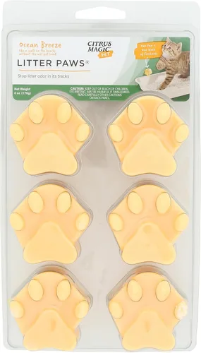 Citrus Magic Eliminador de Olores para Mascotas Litter Paws, Brisa Oceánica, Paquete de 6