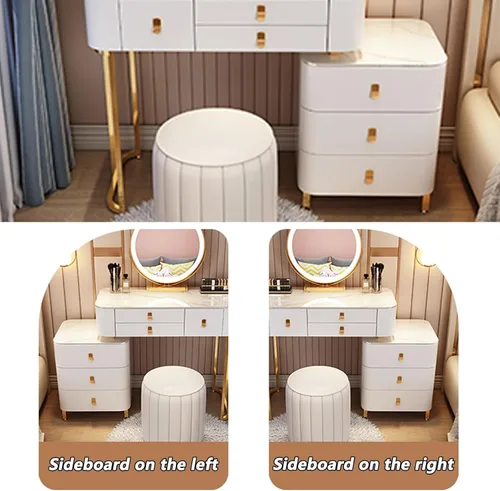 Miniatura 5 de Tocador, tocador de maquillaje con taburete acolchado, tocador con espejo iluminado LED y mesa auxiliar, mesa de maquillaje con 3 cajones