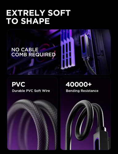 Miniatura 5 de AsiaHorse Hydrus-24PIN PC PSU Extensión de Cable ARGB LED, Cable de Extensión de Energía de la Placa Madre de Cobre Diseño Integrado, 2000W de Negro