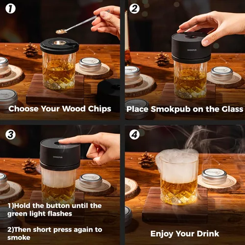 Miniatura 7 de Kit de Ahumador Eléctrico para Whisky Smokpub con Encendido Integrado, Sin Necesidad de Butano, Kit de Ahumador de Cócteles Recargable con 6