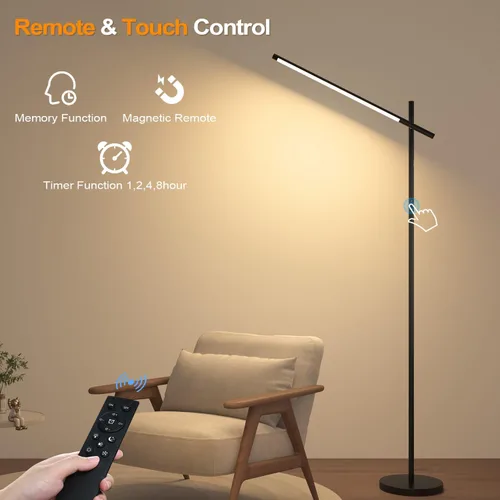 Miniatura 6 de Lámpara de Pie LED de Esquina, Cabezal Giratorio de 360°, Súper Brillante 1800LM Lámparas de Pie Minimalistas Regulables con Control Remoto, Negro