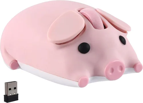 Miniatura 9 de Ratón inalámbrico Bluetooth y modo dual de 2.4 GHz, lindo ratón con forma de cerdo animal con receptor USB, 1200 DPI, ratón óptico de viaje portátil