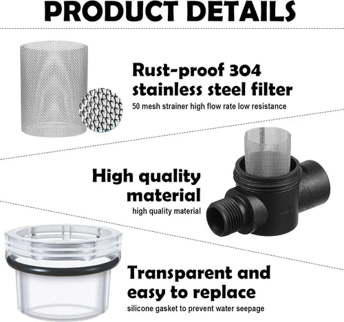 Miniatura 3 de Honoson 2 filtros de filtro de bomba de agua, repuesto para autocaravana, filtro de tubo de 1/2 torsión compatible con bombas WFCO o Shurflo