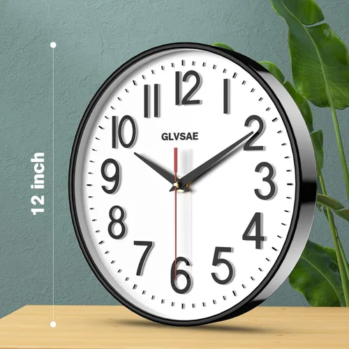 Miniatura 2 de GLVSAE Reloj de pared de 12 pulgadas sin tictac, relojes de pared que funcionan con pilas, grandes, fáciles de leer con dial estereoscópico
