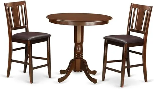 Miniatura 9 de East West Furniture JABU3-MAH-W Juego de mesa de comedor de 3 piezas de altura de mostrador contiene una mesa de cocina redonda con pedestal y 2