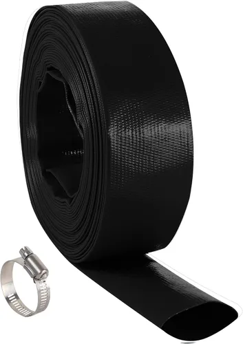 Miniatura 15 de Manguera de retrolavado de piscina de 1-1/2 pulgadas x 50 pies, manguera de descarga de agua plana de PVC reforzado de alta resistencia negra