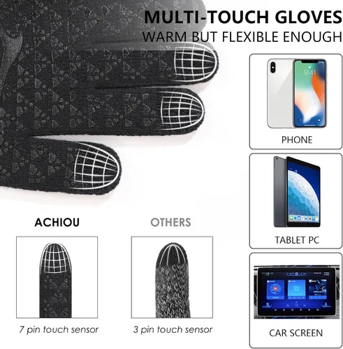 Miniatura 3 de Achiou - Guantes de invierno, guantes para hombres y mujeres, guantes de correr cálidos para pantalla táctil mejorados con forro térmico de punto