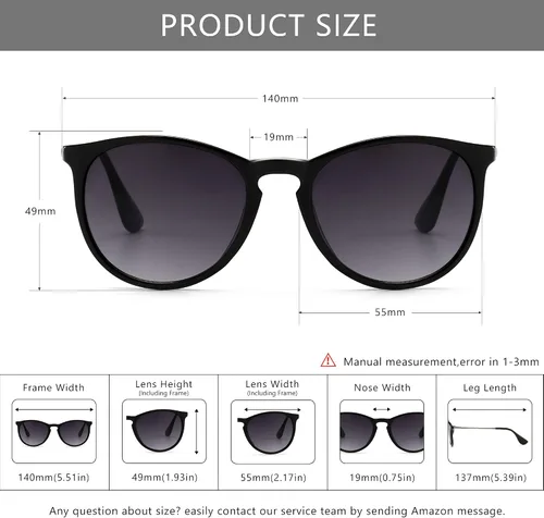 Miniatura 5 de SUNGAIT Gafas de sol redondas vintage para mujeres y hombres, estilo clásico retro