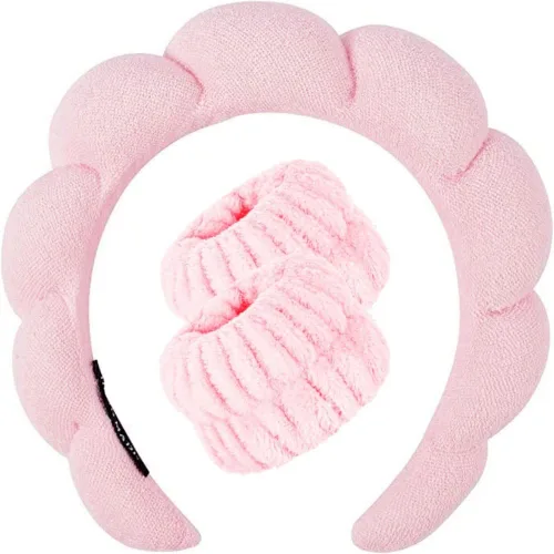Diadema de spa, juego de toallas de muñeca para lavar la cara, diademas para el cuidado de la piel para mujeres, toalla de tela de toalla hinchada,