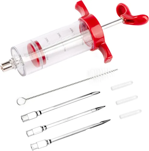 Miniatura 8 de Kit de jeringa inyectora de carne de pavo con 3 agujas de adobo para ahumador de parrilla, 1 cepillo de limpieza, 1 onza/1.0 fl oz de gran