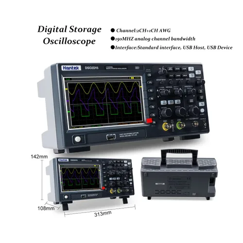 Miniatura 3 de Hantek Osciloscopio de almacenamiento digital DSO2D15 150MHz 1GSa/s 8M, 2 canales, 2CH+1CH con fuente de señal