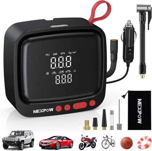 Miniatura 16 de NEXPOW Inflador de neumáticos, compresor de aire portátil, bomba de aire de 150 PSI para neumáticos de automóvil con manómetro digital y apagado
