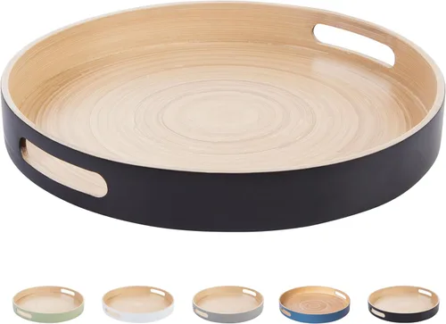 Bandeja decorativa para mesa de café, bandeja otomana, bandeja redonda de madera para servir, decoración de bandeja de mesa auxiliar, 13.75 pulgadas