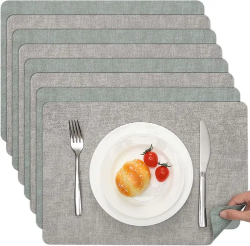 Miniatura 15 de Myir JUN Juego de 6 manteles individuales de doble cara, de piel sintética, para interiores, para mesa de comedor, exteriores, cuadrados, Negro