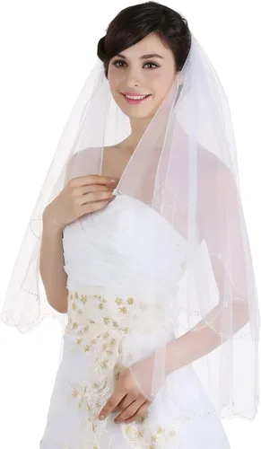 Miniatura 2 de SAMKY 2T 2 Tier Scallop Edge Dangle Crystals Bridal Wedding Veil