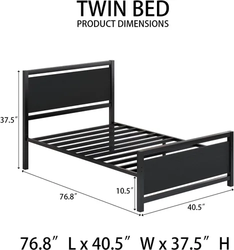 Miniatura 2 de Catrimown - Bases de cama individuales con cabecero, base de cama metálica de tamaño individual con fuerte soporte de listones de acero, cama