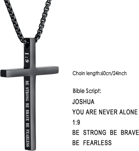 Miniatura 17 de Collar de cruz para hombre, regalo de Navidad, colgante de cruz, versículo bíblico, collares de acero inoxidable